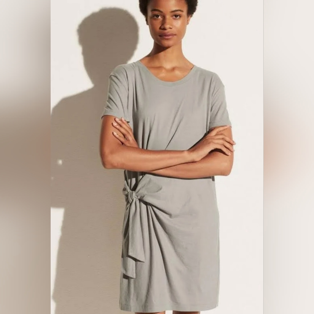Vince Short Sleeve Side Tie Gray Dress.
